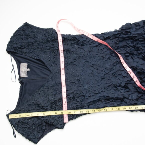 Theia Beaded Petal Appliqué Dress Maxi Short Sleeve Evening Gown Navy Blue 8 - Picture 6 of 9